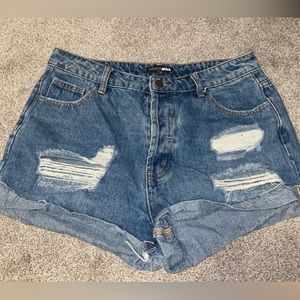 Fashion nova ripped high waisted denim shorts- Size L